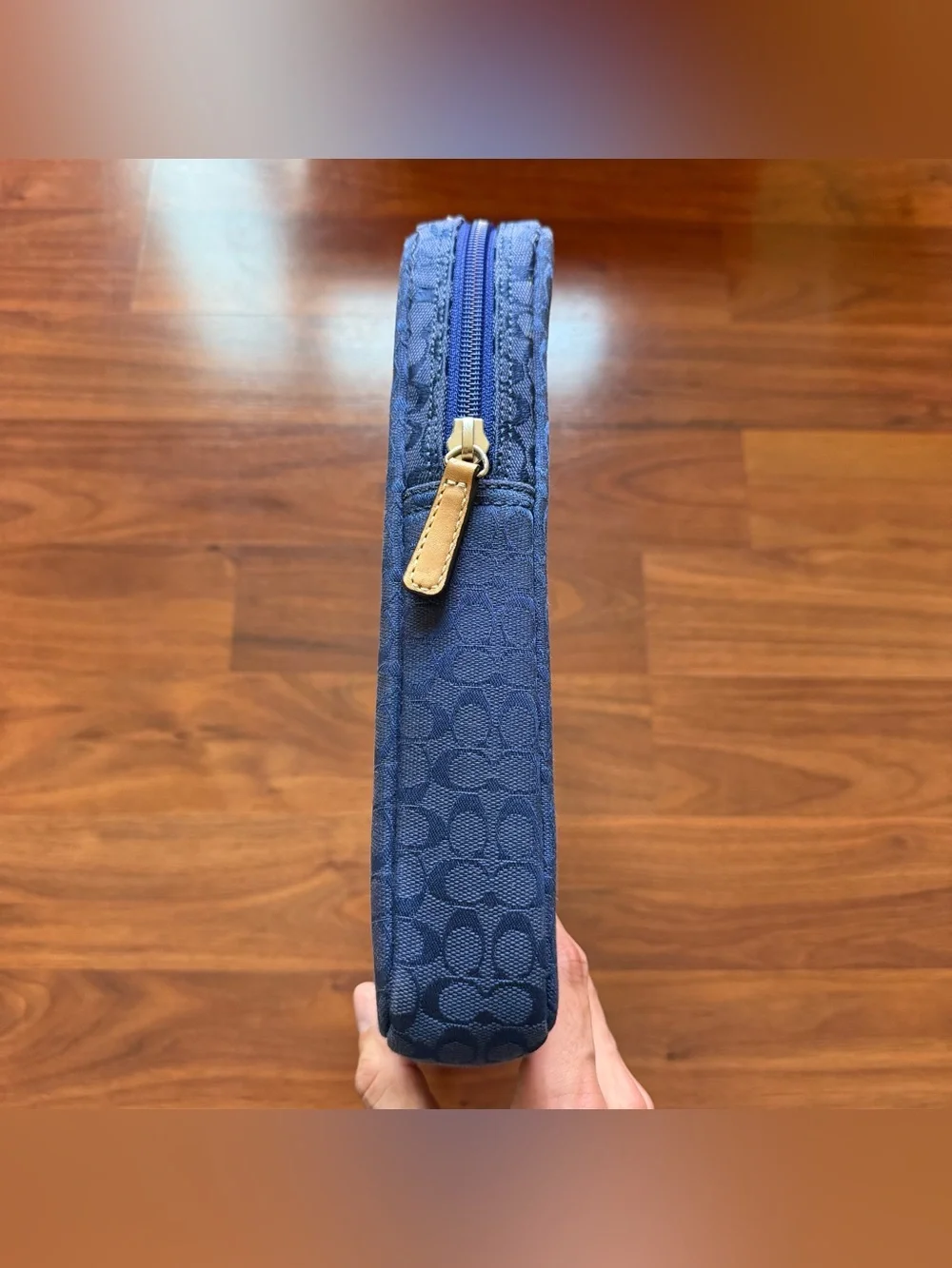 Coach Voyager signature blue jacquard canvas laptop sleeve carrying bag 11x14x2